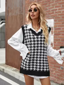 Chiquease Houndstooth Sweater Vest Without Blouse - Black and White - View 5
