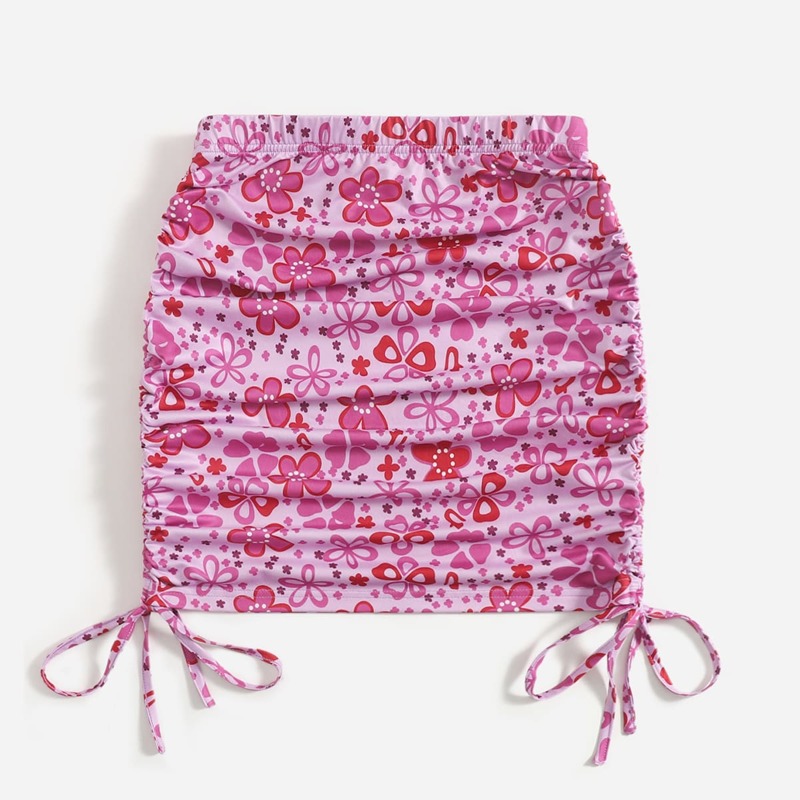

Floral Print Drawstring Ruched Skirt, Multicolor