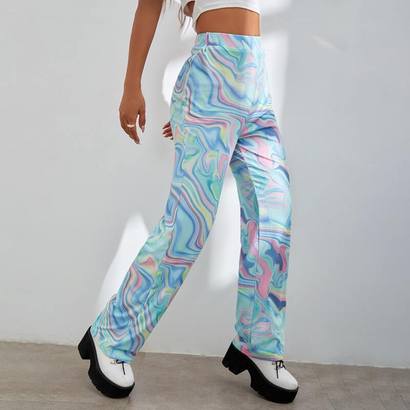 

Allover Print High Waist Pants, Multicolor