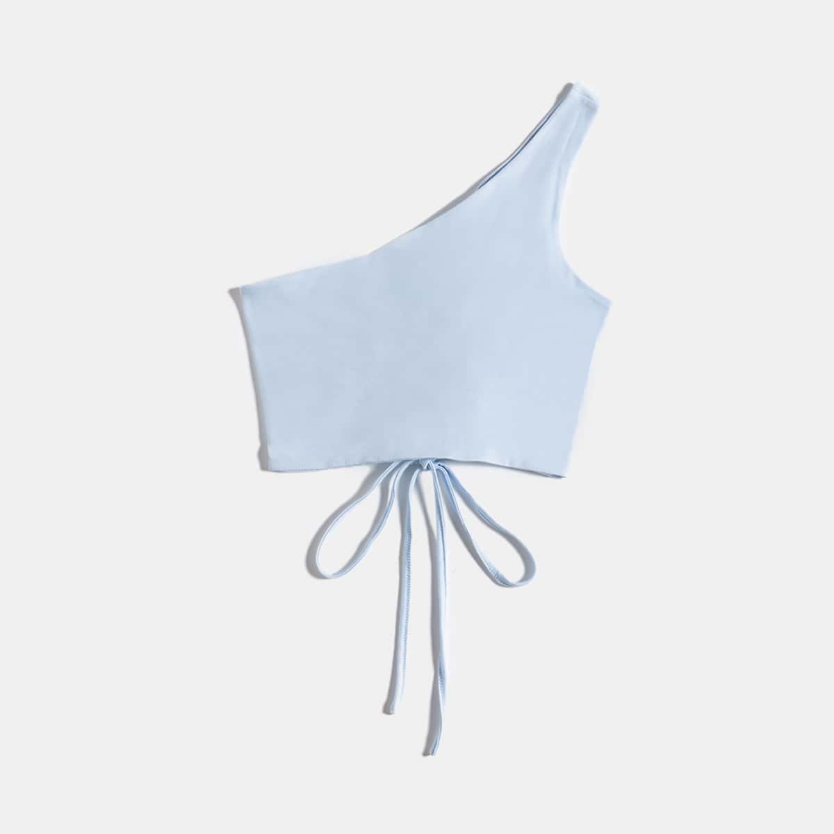 

One Shoulder Lace Up Crop Top, Baby blue