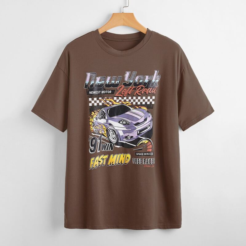 

Car & Letter Graphic Oversized Tee, Chocolate brown