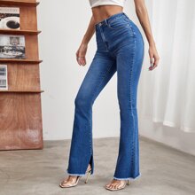 Split Hem Flare Leg Jeans
