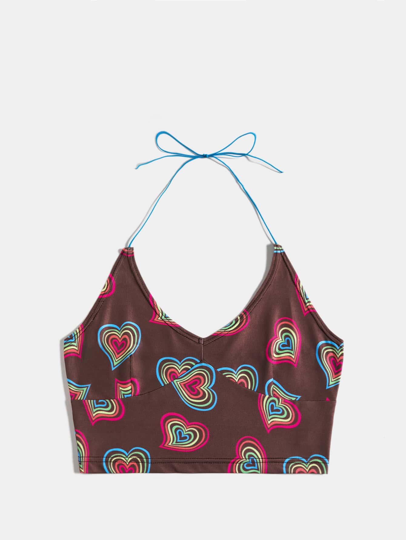 ROMWE Heart Graphic Crop Halter Top - Multicolor - View 1