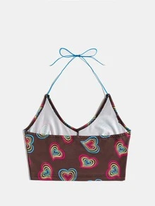 ROMWE Heart Graphic Crop Halter Top - Multicolor - View 2