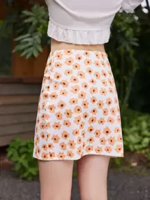 ROMWE Floral Print Split Skirt