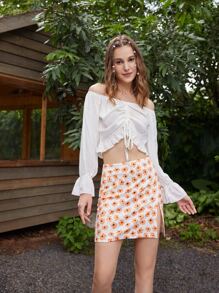 ROMWE Floral Print Split Skirt