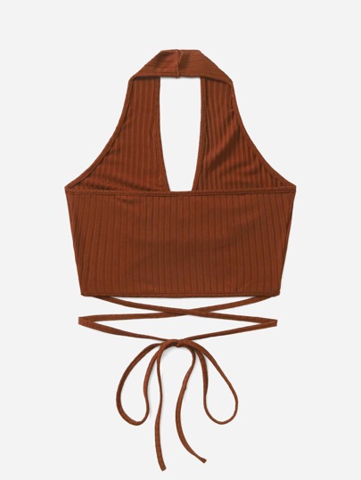 Top halter unicolor con diseño de aro con tira cruzada