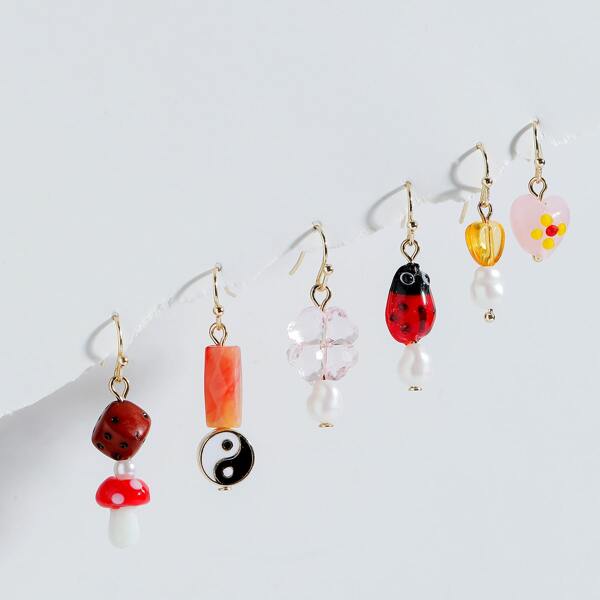 

6pcs Yin & Yang Drop Earrings, Multicolor