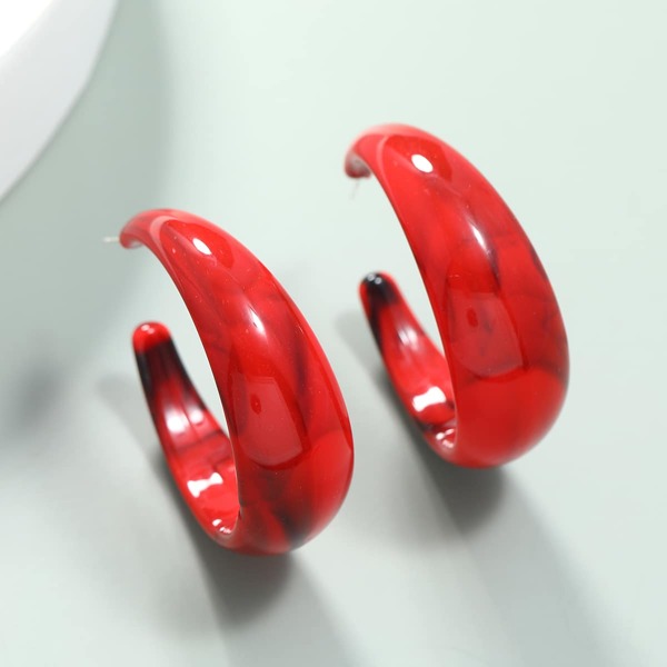

C-shaped Hoop Earrings, Red