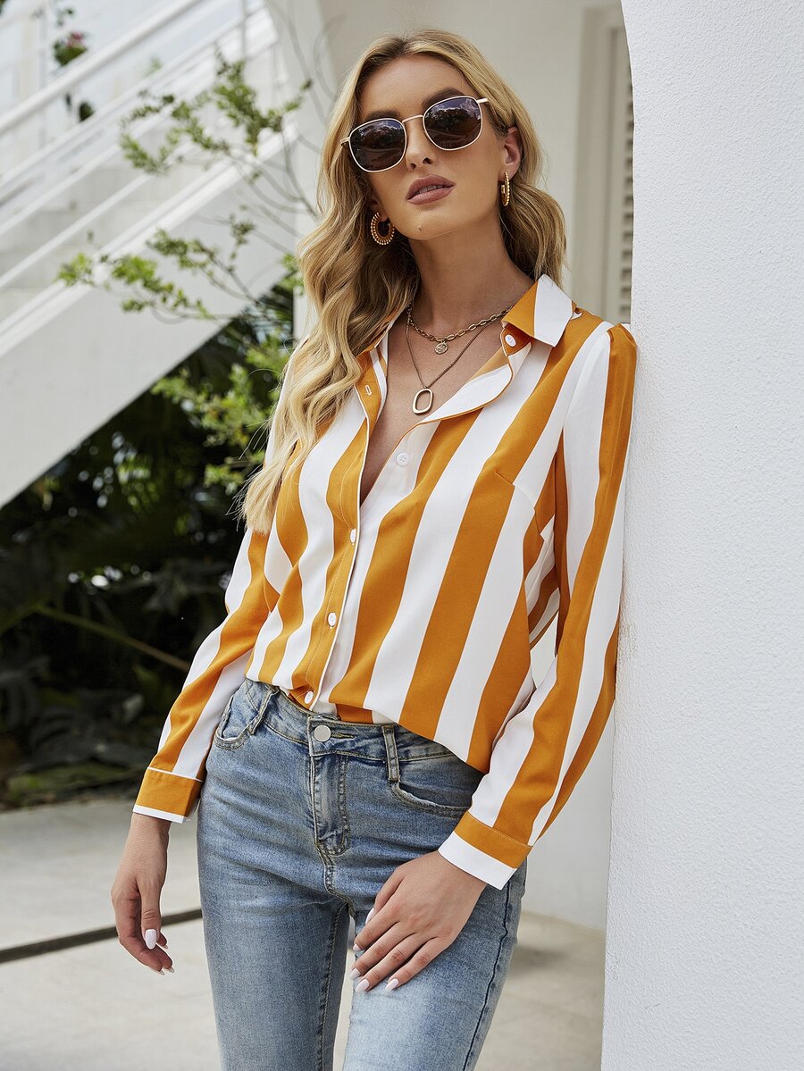 Camisa de rayas con botón delantero - Multicolor - Ver 1