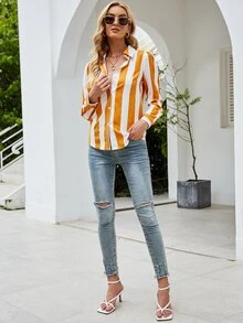 Camisa de rayas con botón delantero - Multicolor - Ver 3