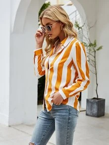 Camisa de rayas con botón delantero - Multicolor - Ver 4