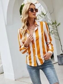 Camisa de rayas con botón delantero - Multicolor - Ver 5