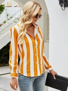 Camisa de rayas con botón delantero - Multicolor - Ver 6