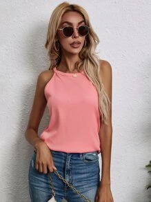 Solid Rib-Knit Halter Top - Рожевий - Переглянути 4
