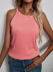 Solid Rib-Knit Halter Top - Рожевий - Переглянути 5