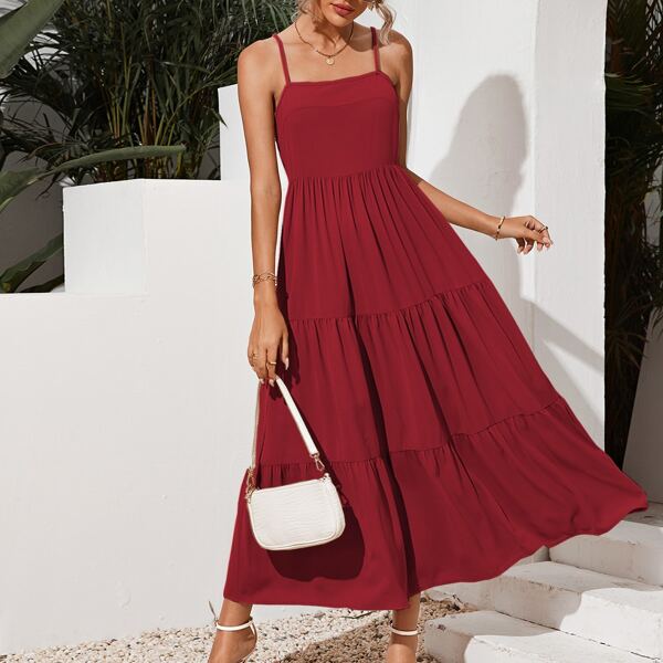 

Solid Ruffle Hem Cami Dress, Burgundy
