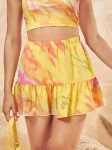 SHEIN VCAY Ruffle Hem Tie Dye Skirt - Multicolor - View 1