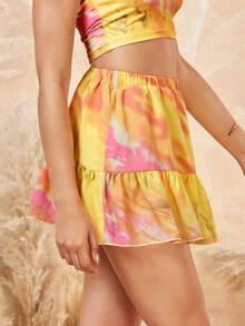 SHEIN VCAY Ruffle Hem Tie Dye Skirt - Multicolor - View 3
