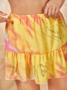 SHEIN VCAY Ruffle Hem Tie Dye Skirt - Multicolor - View 5