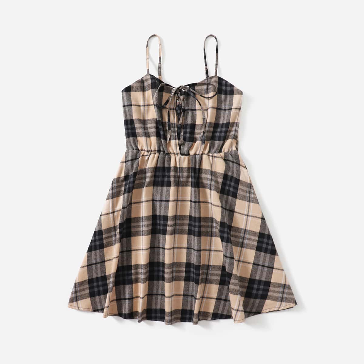 

Plaid Lace Up Cami Dress, Multicolor