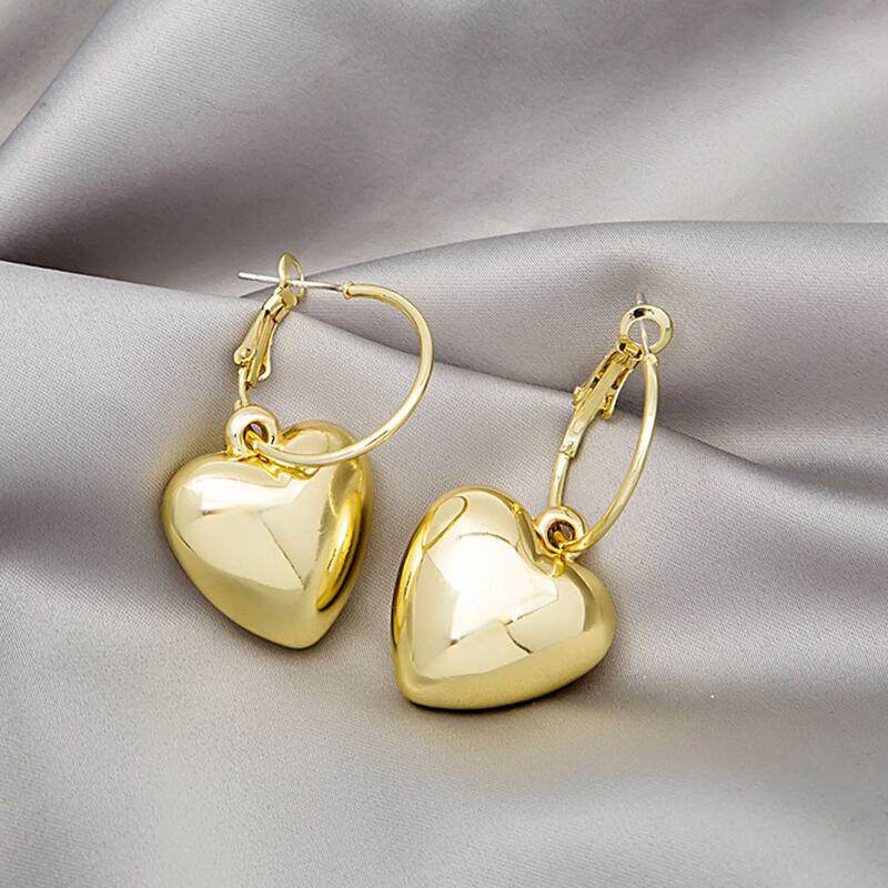 

Heart Drop Earrings, Gold