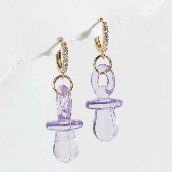 

Zircon Decor Earrings, Purple
