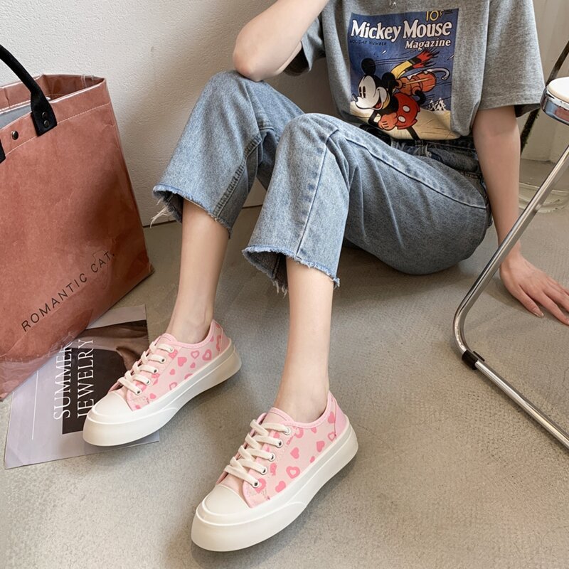 

Heart Print Canvas Shoes, Pink