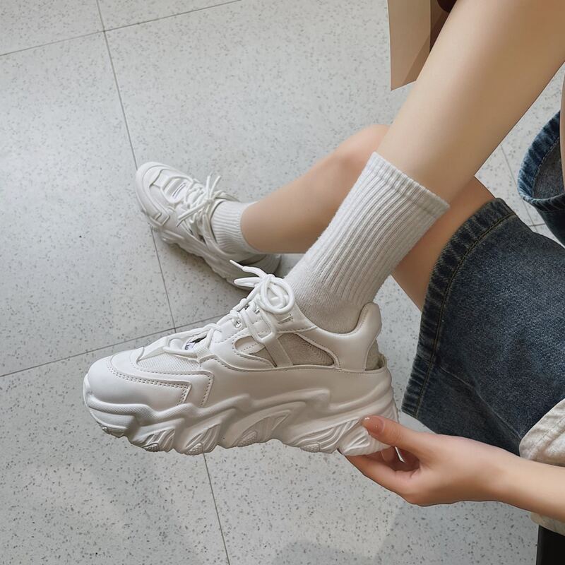 

Lace Up Front Cut Out Chunky Sneakers, White