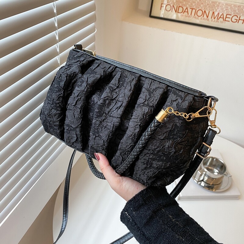 

Ruched Baguette Bag, Black