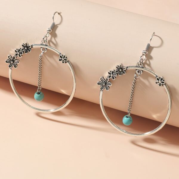 

Flower Drop Earrings, Antique silver