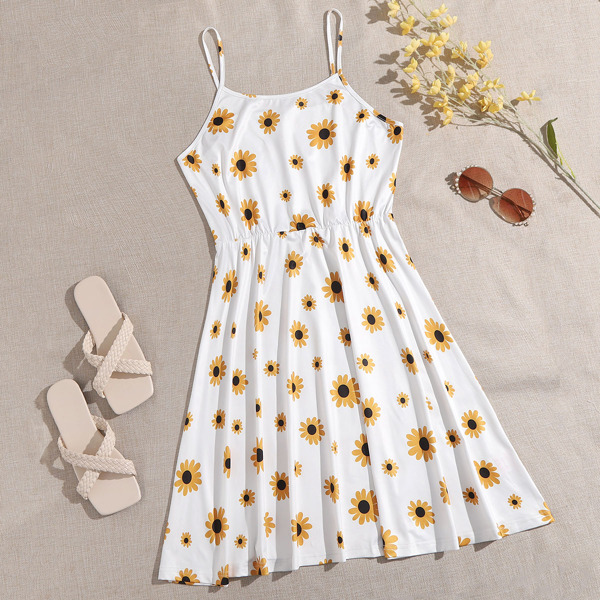 

Plus Floral Print Shirred Cami Dress, White