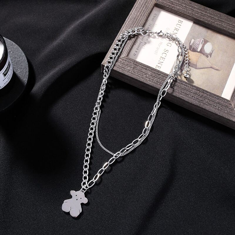 

Bear Pendant Layered Necklace, Silver