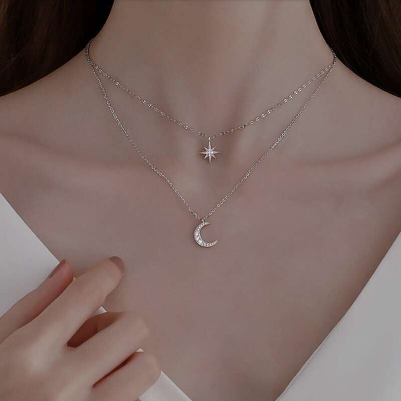 

Moon & Star Layered Necklace, Silver