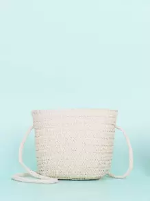 女孩蝴蝶結裝飾草編包