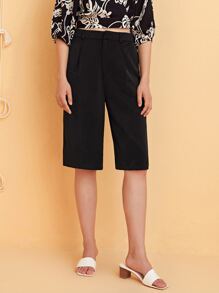 SHEIN Solid Bermuda Shorts - Black - View 1