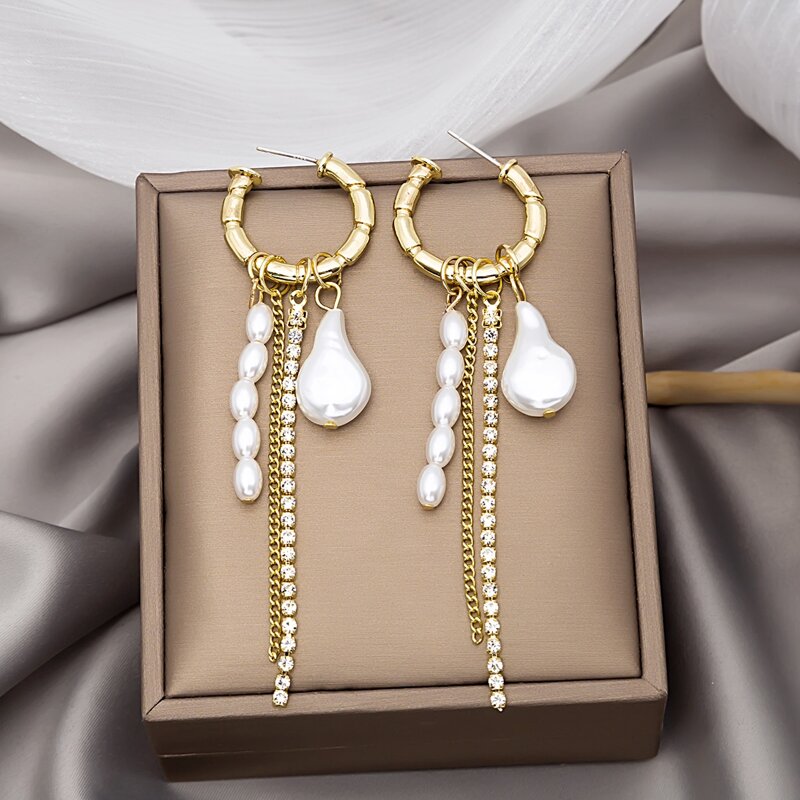 

Faux Pearl Drop Earrings, Gold