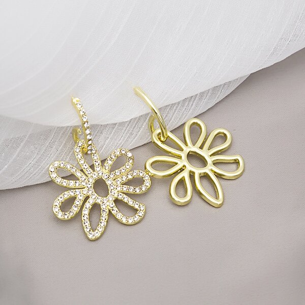 

Rhinestone Flower Charm Earrings, Gold