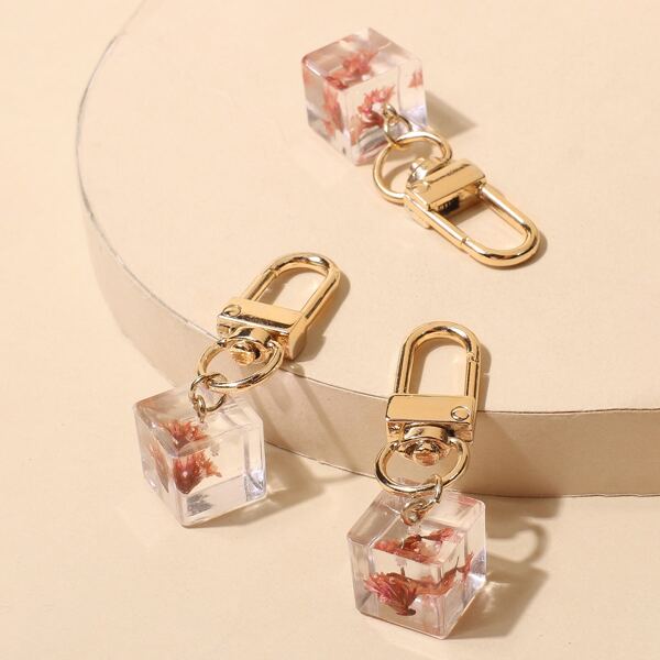 

3pcs Geo Charm Keychain, Multicolor