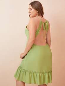 SHEIN Unity 大碼露背荷葉邊吊帶連衣裙 - 青檸色 - 查看 2