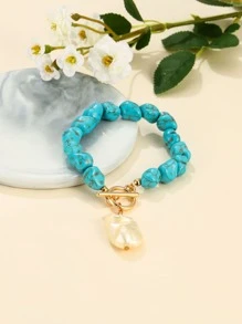 珍珠吊墜手環 - 藍色 - 查看 2
