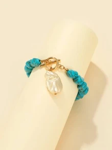 珍珠吊墜手環 - 藍色 - 查看 3