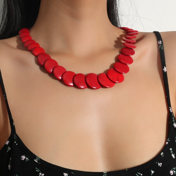 

Stone Decor Necklace, Red