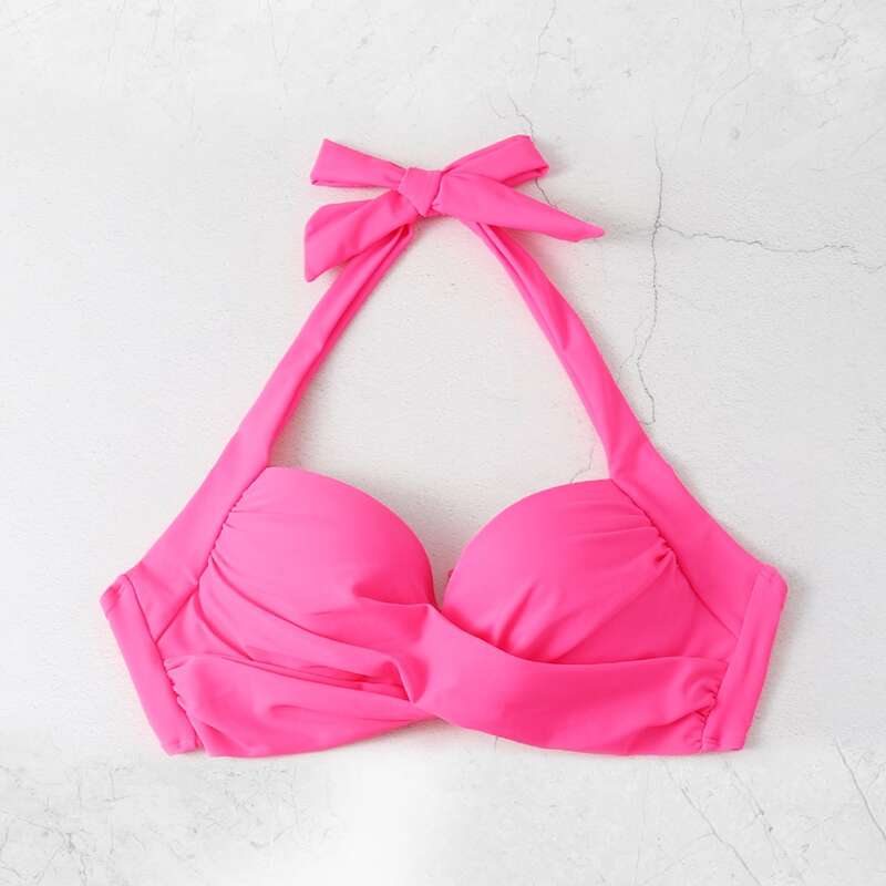 

Twist Push Up Halter Bikini Top, Hot pink