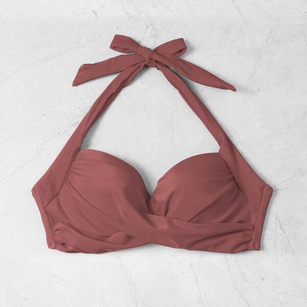 

Twist Front Push Up Halter Bikini Top, Redwood