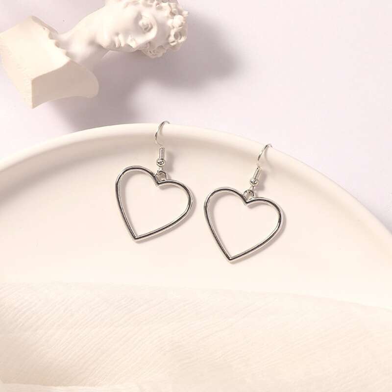 

Heart Drop Earrings, Silver