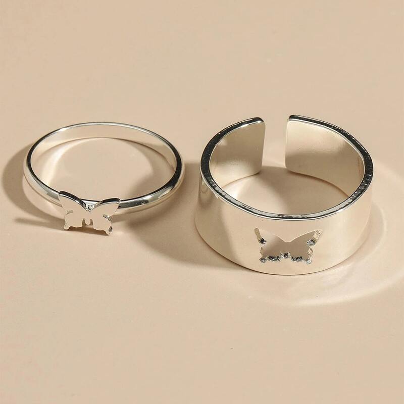 

2pcs Butterfly Design Ring, Silver