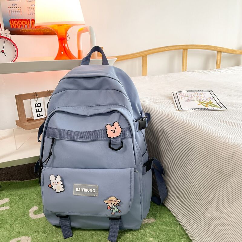 

Large Capacity Backpack With Bag Charm, Blue