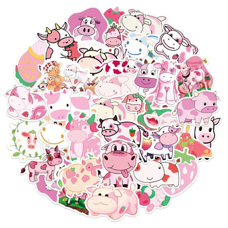 

50pcs Cartoon Cow Print Sticker, Multicolor