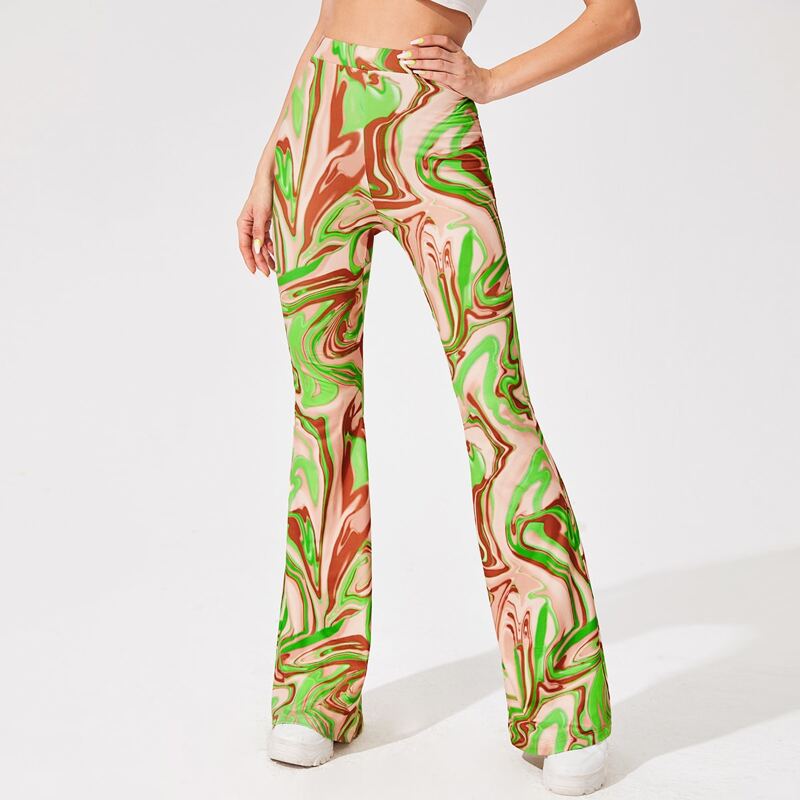 

Marble Print Flare Leg Pants, Multicolor